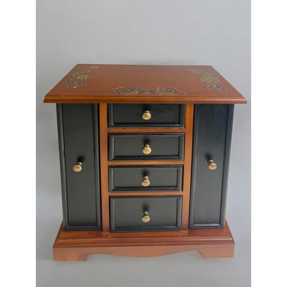 Tabletop Jewelry Armoire Brown Black Refinished 11"h x 9.5"l